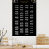 200黒および金ゴールドフローラ結婚の座席表 ポスター (キッチン)