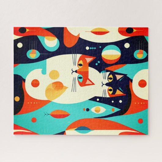 2000年モダン半の猫の抽象芸術 ジグソーパズル (横)