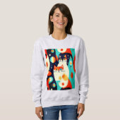 2000年モダン半の猫の抽象芸術 スウェットシャツ (正面フル)