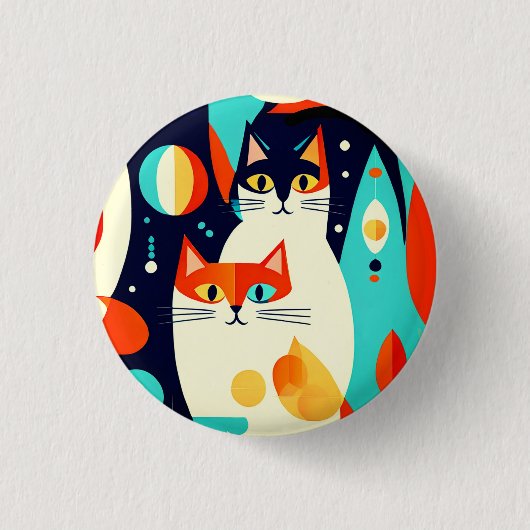 2000年モダン半の猫の抽象芸術 缶バッジ (正面)
