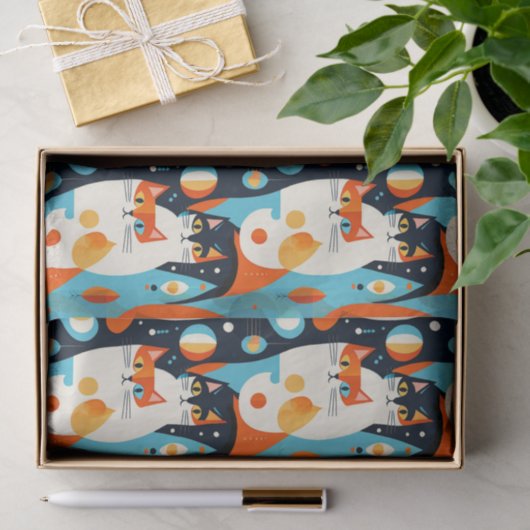 2000年モダン半の猫の抽象芸術 薄葉紙 (ギフト)