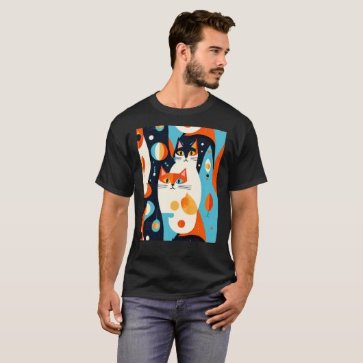 2000年モダン半の猫の抽象芸術 Tシャツ (正面フル)