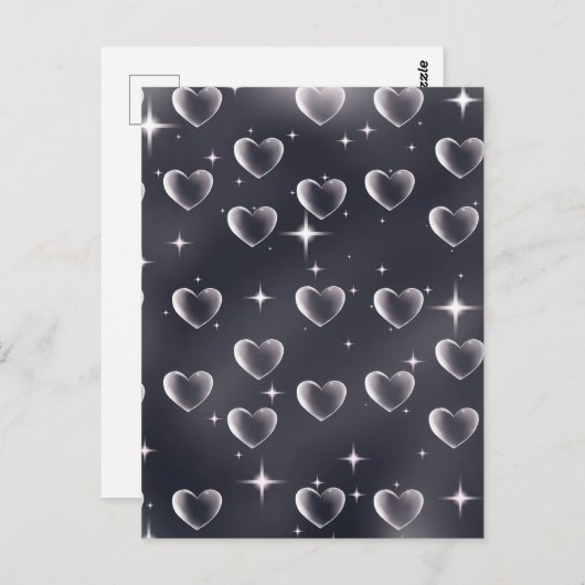 2000年代初頭の白黒ハート古美術 ポストカード (正面/裏面)