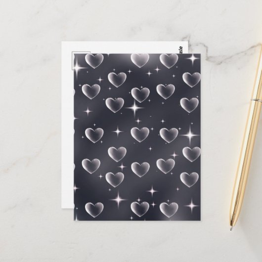 2000年代初頭の白黒ハート古美術 ポストカード (正面/裏面インサイチュ)