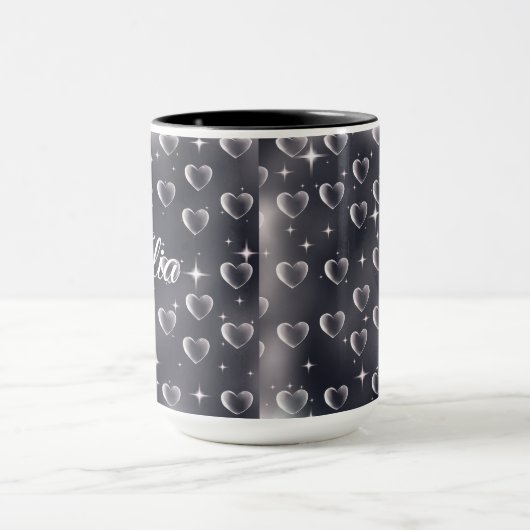 2000年代初頭の白黒ハート古美術 マグカップ (中央)