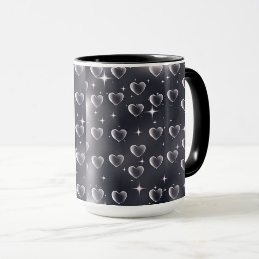 2000年代初頭の白黒ハート古美術 マグカップ (正面右)