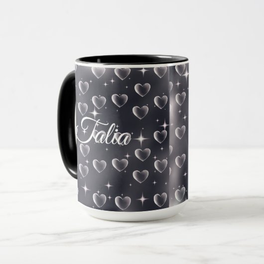 2000年代初頭の白黒ハート古美術 マグカップ (正面左)