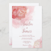 2000年芸術的ピンクの水色フローラ 招待状 (正面/裏面)