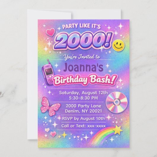 2000's Birthday Party Y2K Invitation 招待状 (正面)