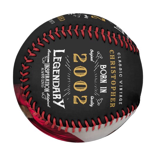2002年の誕生日モノグラム名写真伝説 野球ボール (正面左)