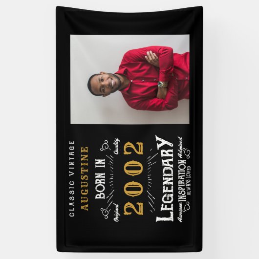 2002年の21歳の誕生日に伝説のブラックと金ゴールドバナー 横断幕 (縦)