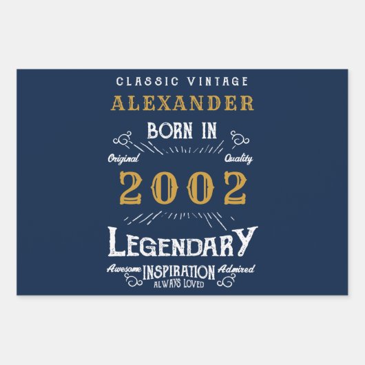 2002年の21歳生まれの誕生日ヴィンテージ青金ゴールド凡例 ラッピングペーパーシート (正面3)