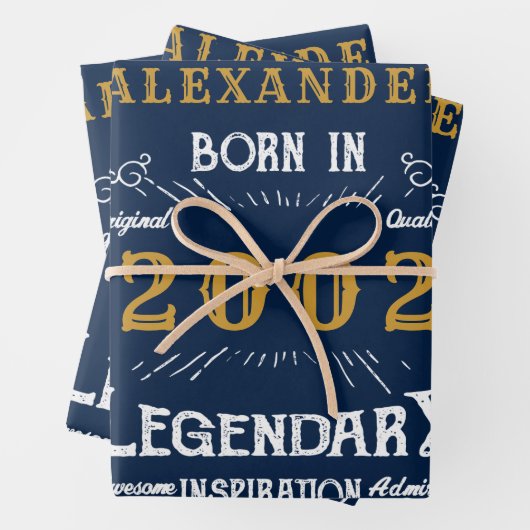 2002年の21歳生まれの誕生日ヴィンテージ青金ゴールド凡例 ラッピングペーパーシート (インサイチュ)