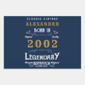 2002年の21歳生まれの誕生日ヴィンテージ青金ゴールド凡例 ラッピングペーパーシート (正面)