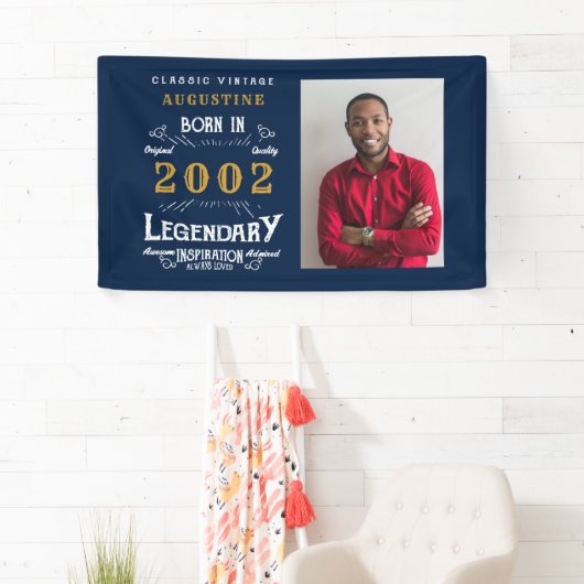 2002年の21歳生まれ生誕生日伝説青金ゴールド写真 横断幕 (インサイチュ)