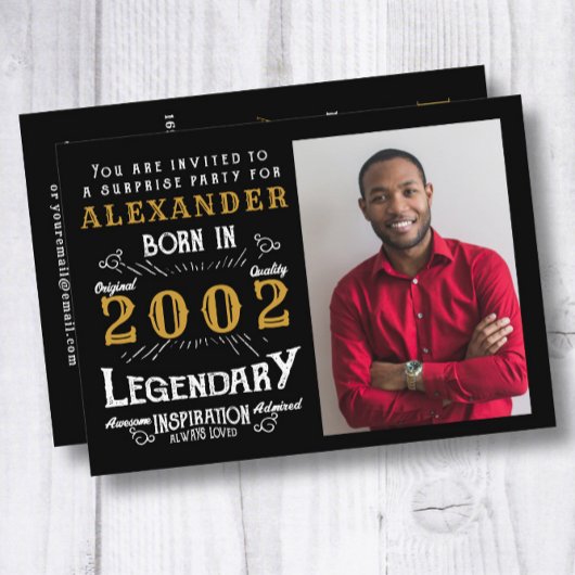 2002年の21生まれ歳の金ゴールドレトロ写真 招待状