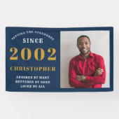 2002年21日生まれ生誕生日に名前を追加する青い金ゴールド写真 横断幕 (横)