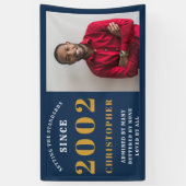 2002年21日生まれ生誕生日に名前を追加する青い金ゴールド写真 横断幕 (縦)