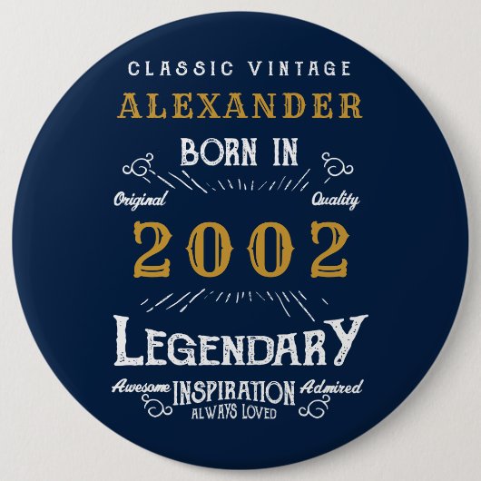 2002年21日生まれ生誕2002年名前の追加ブルー金ゴールド凡例 缶バッジ (正面)