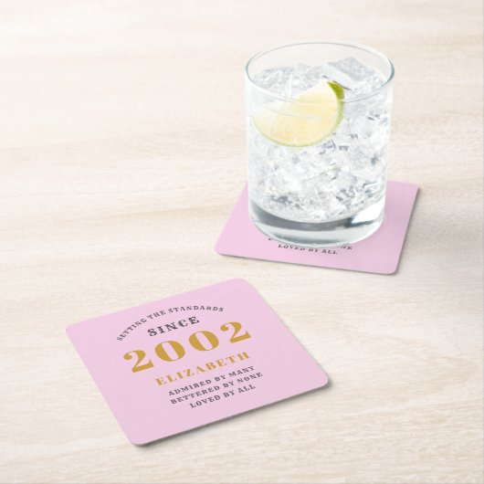 2002年21日生まれ生誕2002年Pink Grayを追加 スクエアペーパーコースター (インサイチュ)