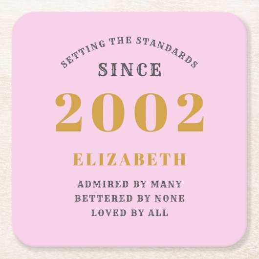 2002年21日生まれ生誕2002年Pink Grayを追加 スクエアペーパーコースター (正面)