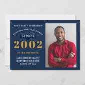 2002年21日誕生日の名前フォトブルー金ゴールド 招待状 (正面)