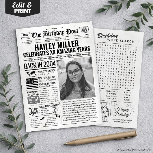 2004カスタム年新聞紙誕生日カードのトレンド シーズンカード