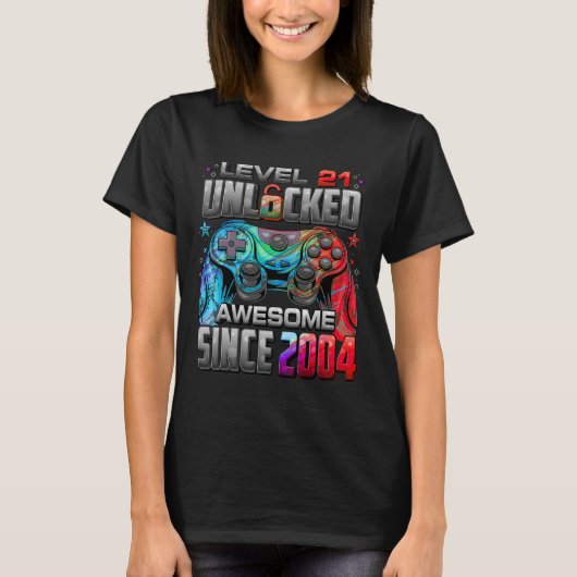 2004年からスゴイ21歳の誕生日おめでとう Level 21 アンロック Tシャツ (正面)