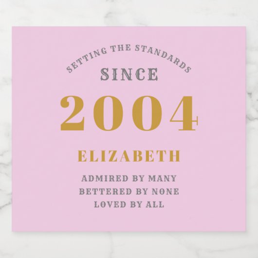 2004年21日生まれ生誕の名前を追加ピンク・グレー スパークリングワインラベル (シングルラベル)