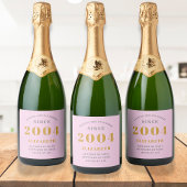 2004年21日生まれ生誕の名前を追加ピンク・グレー スパークリングワインラベル