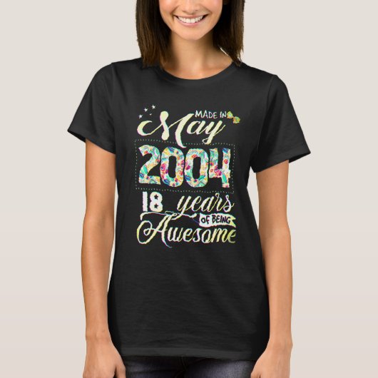 2004年5月生まれの女性のための18歳の誕生日の花 Tシャツ (正面)