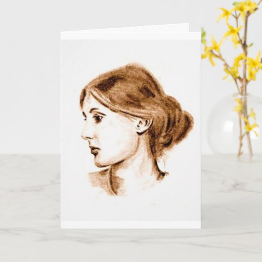 2004 soft pencil drawing of Virginia Woolf card   カード (黄色い花)