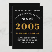 2005誕生日ブラック金ゴールドパーソナライズされたを彼のために 招待状 (正面/裏面)