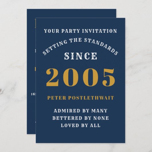 2005誕生日ブルー金ゴールドパーソナライズされたのために 招待状 (正面/裏面)