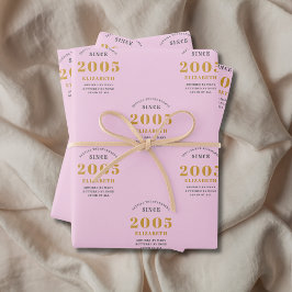 2005誕生日名を追加Pink Gray ラッピングペーパーシート