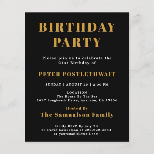 2005 Budget 21st Birthday Invitation Black Gold チラシ (裏面)