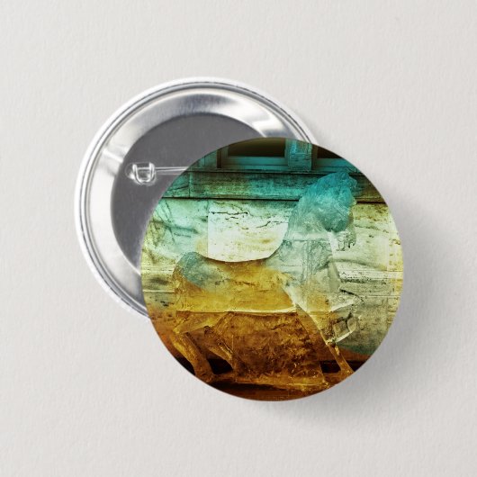 2008オレンジ/ターコイズ3馬丸型ボタン 缶バッジ (正面&裏面)