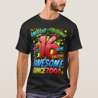 2008年生まれの16歳 誕生日おめでとう コミックスタイル Tシャツ