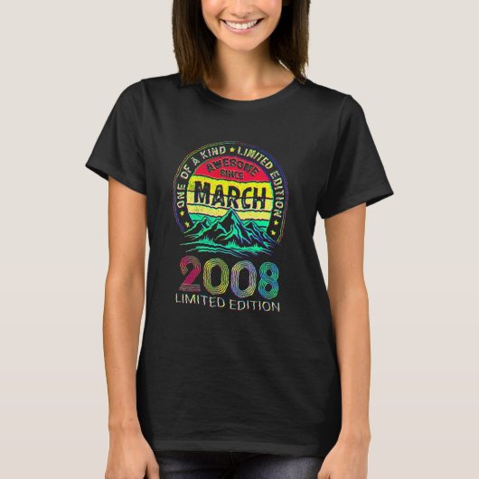 2008年3月生まれの14歳の誕生日おめでとう Tシャツ (正面)
