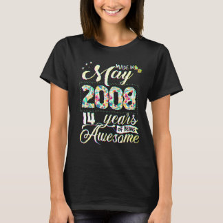 2008年5月生まれの女性のための14歳の誕生日の花 Tシャツ