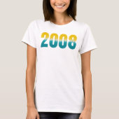 2008生まれ誕生日パーティーレトロブルーイエロー絞り染め Tシャツ (正面)