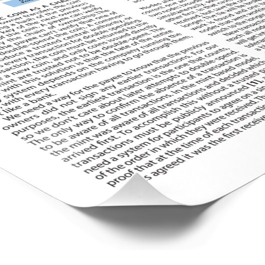 2008 Bitcoinエレガントホワイトペーパーのデザイン ポスター (コーナー)