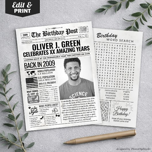 2009カスタム年新聞紙誕生日カード、トレンド シーズンカード