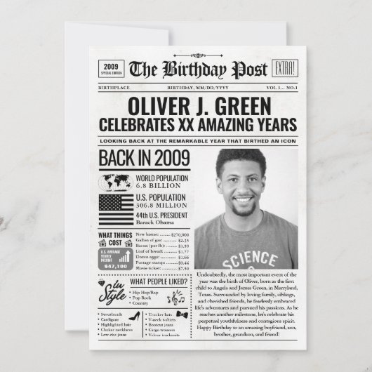 2009カスタム年新聞紙誕生日カード、トレンド シーズンカード (正面)