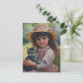 200.かわいい小さな女の子と猫 ポストカード (スタンド正面)