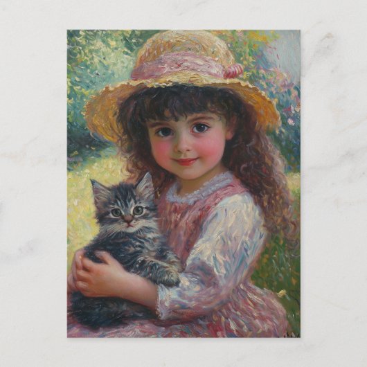 200.かわいい小さな女の子と猫 ポストカード (正面)