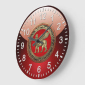 [200]アッシリアによって飛ぶライオン-金ゴールドLamassu ラージ壁時計 (傾斜)