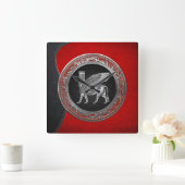 [200]アッシリア翼ブル – シルバーラマス スクエア壁時計 (ホーム)