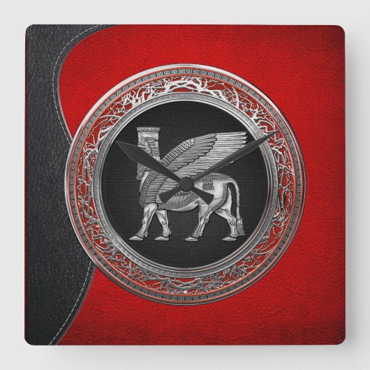 [200]アッシリア翼ブル – シルバーラマス スクエア壁時計 (正面)