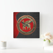 [200]アッシリア翼ライオン – 金ゴールドラマス スクエア壁時計 (ホーム)